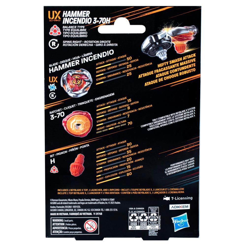 Beyblade X Hammer Incendio 3-70H UX Starter Pack Top and Launcher