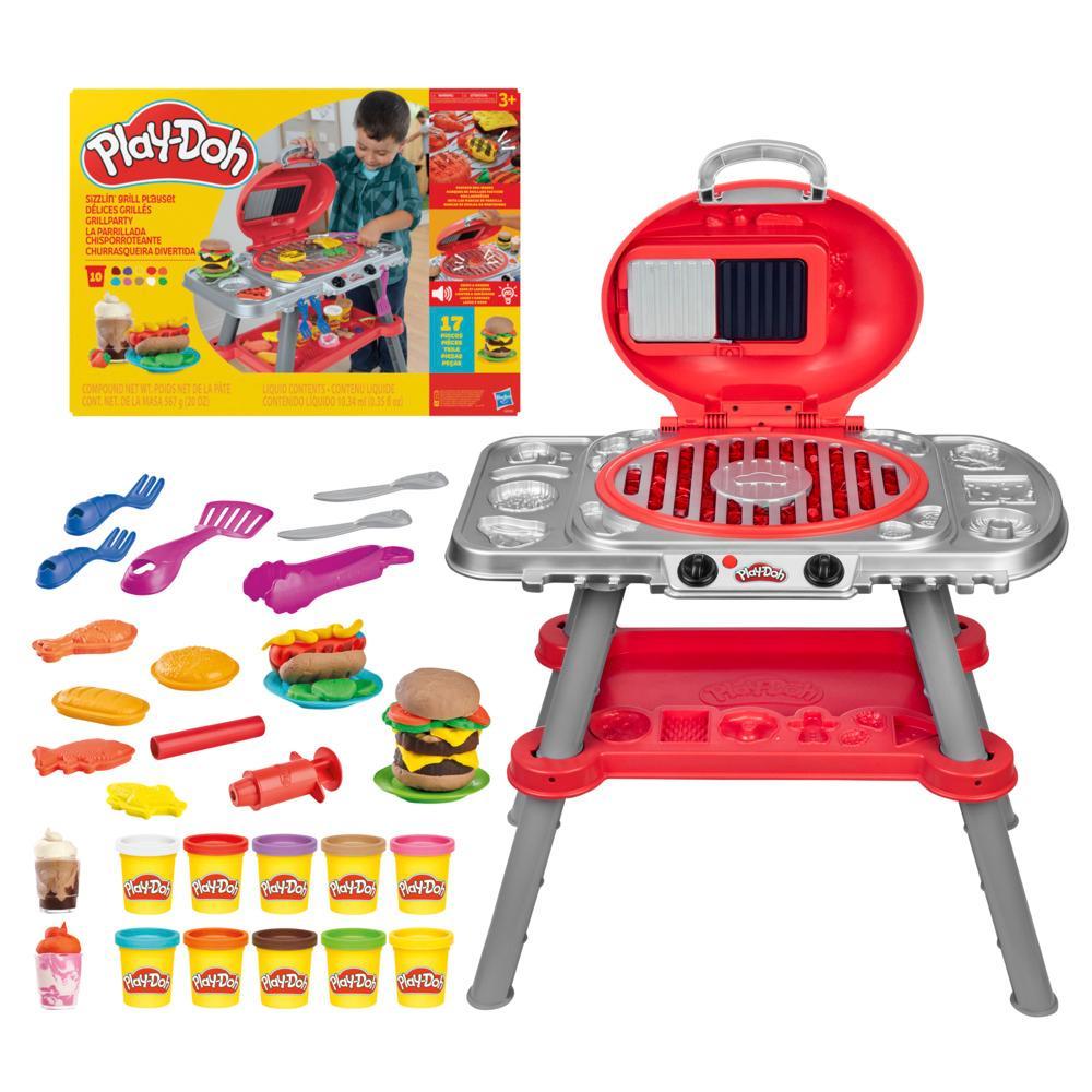 Play-Doh Sizzlin Grill Playset with Lights Sounds 17 Accessories BBQ Toys for Boys Girls 3 Play Food Arts Crafts Red - Image 6