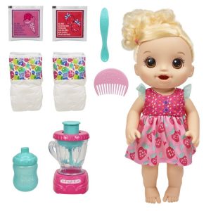 Baby Alive Magical Mixer Baby Doll Strawberry Shake Blender Accessories Drinks Wets Eats Toy for Kids Ages 3 and Up