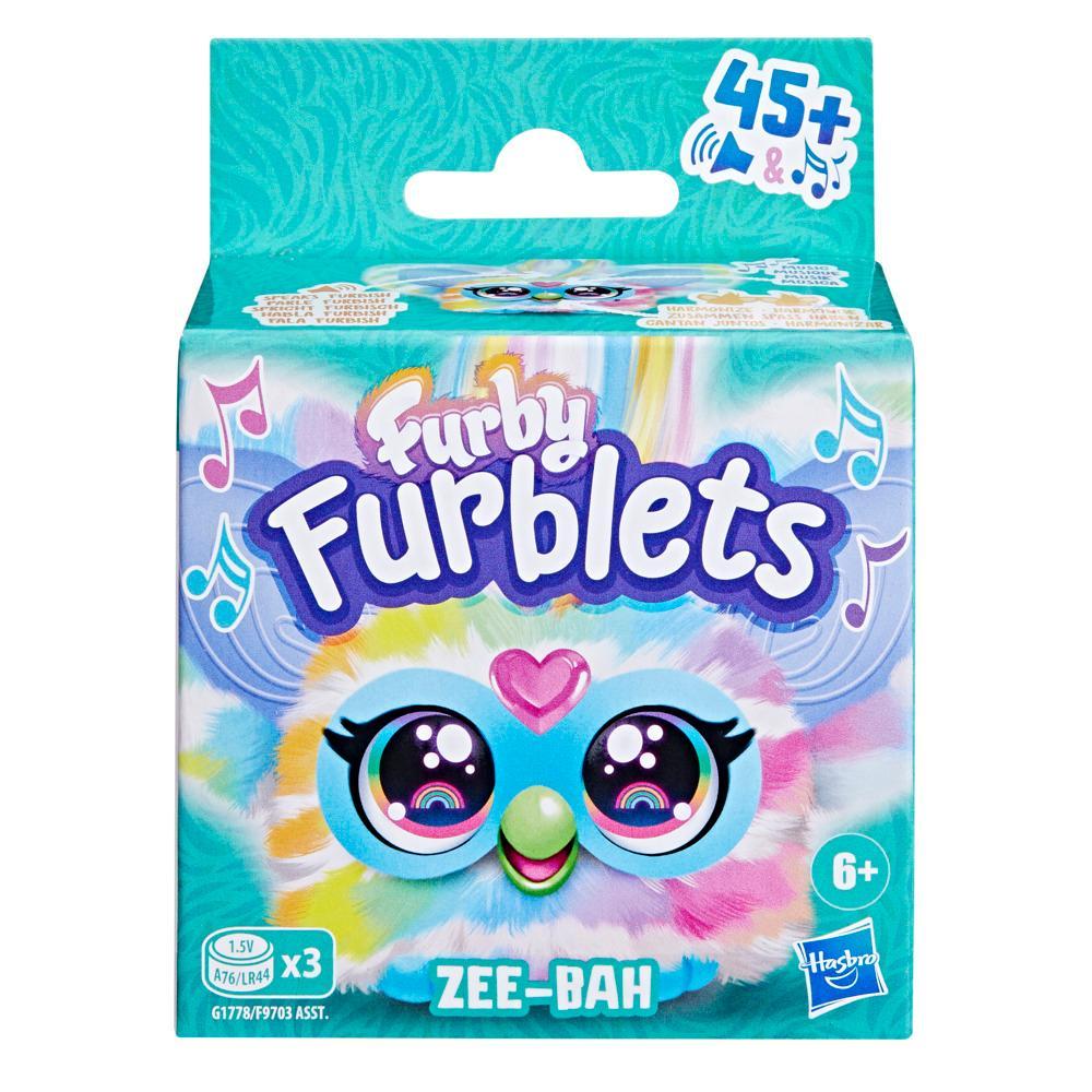 Furby Furblets Zee-Bah Mini Friend Electronic Plush Toys for Girls Boys 6 Rainbow Zebra Speaks Furbish Plays Music Series 4