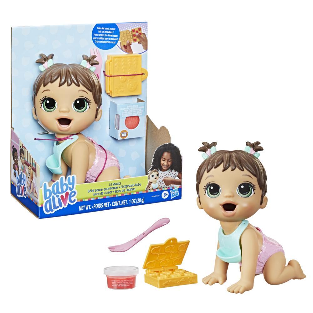 Baby Alive Lil Snacks Doll Eats and Poops 8-inch Baby Doll with Snack Mold Toy for Kids Ages 3 and Up Brown Hair - Image 4